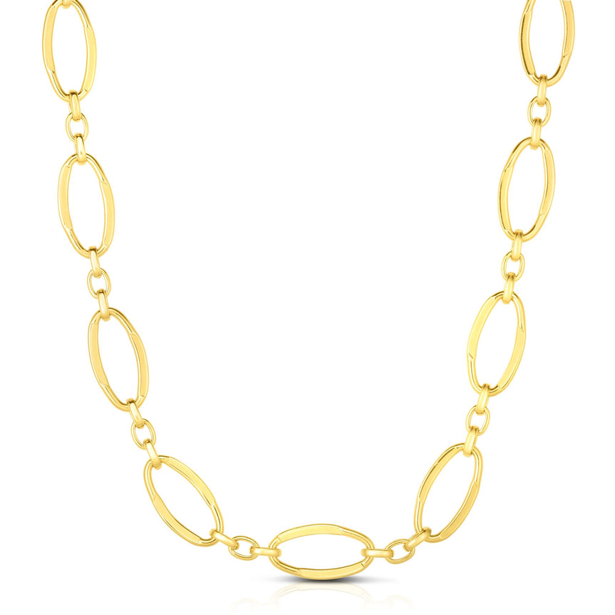 14K Gold Polished Three Plus One Oval Link Chain-Yellow | Lobster