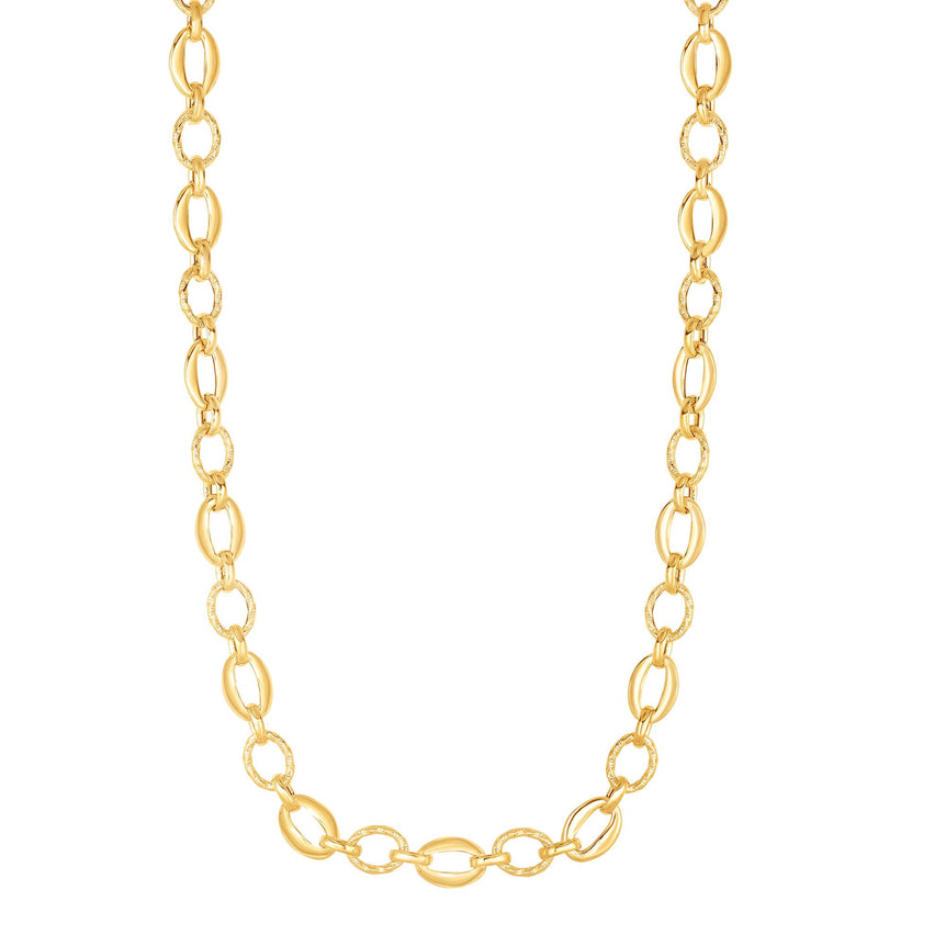 14K Gold Polished Oval & Diamond Cut Link Chain-Yellow | Lobster
