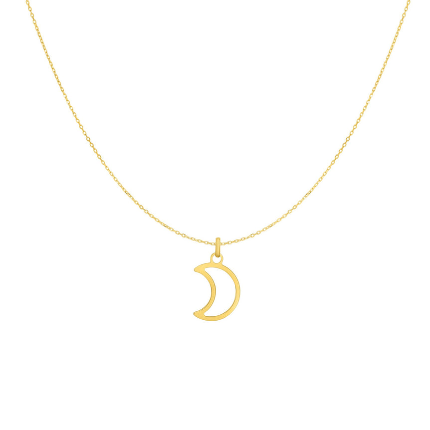 14K Gold Open Moon Necklace-Yellow | Spring Ring
