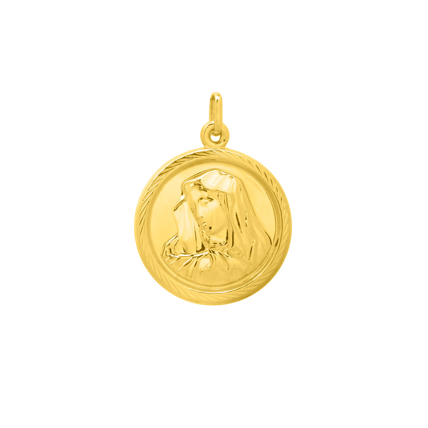 14K Gold Religious Virgin Mary Pendant-Yellow