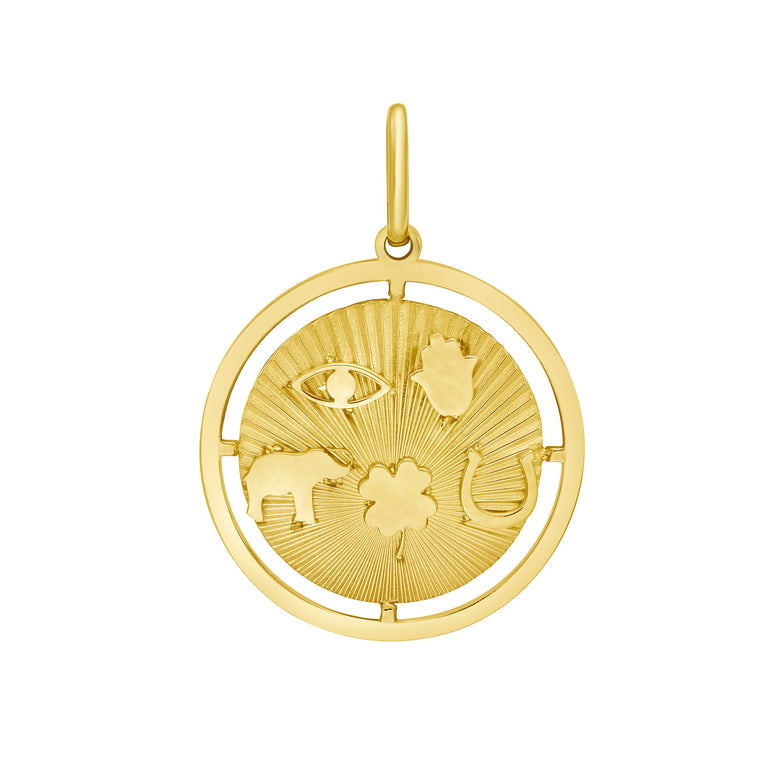 14K Lucky Symbols Disc Charm-Yellow
