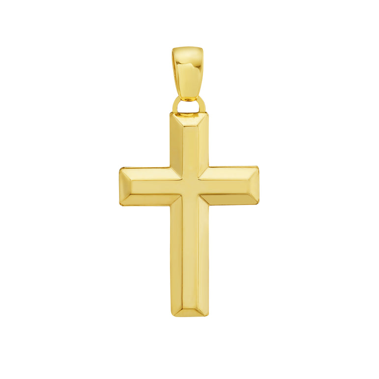 14K Beveled Cross Pendant-Yellow
