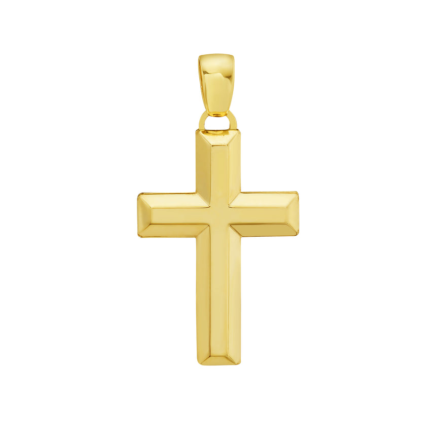 14K Beveled Cross Pendant-Yellow