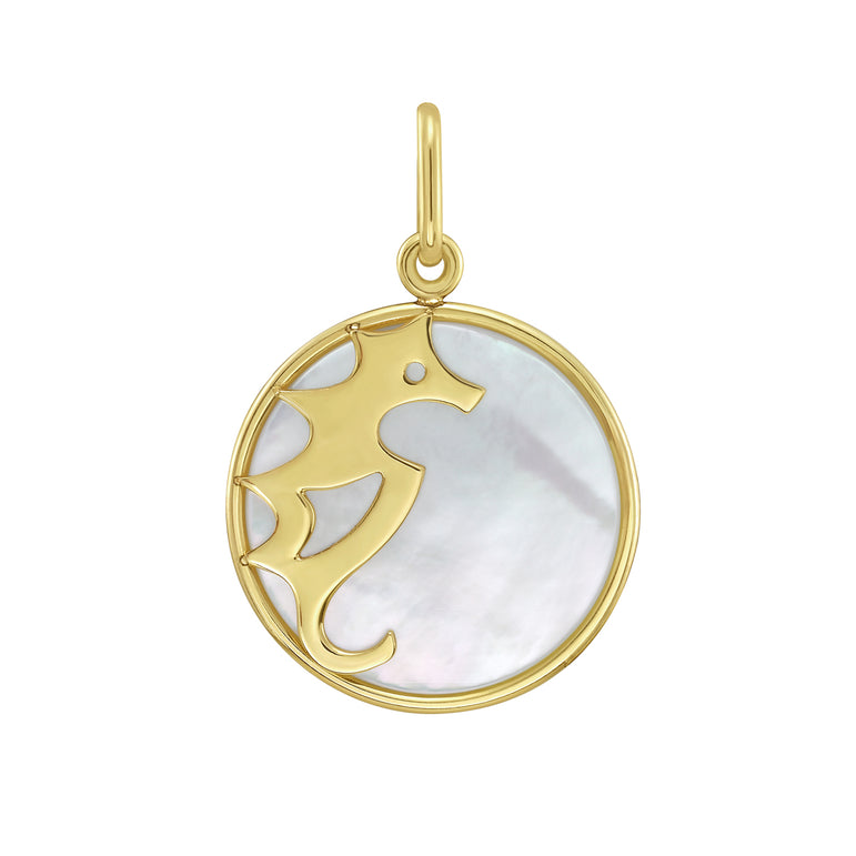 14K Gold MOP Seahorse Charm-Yellow