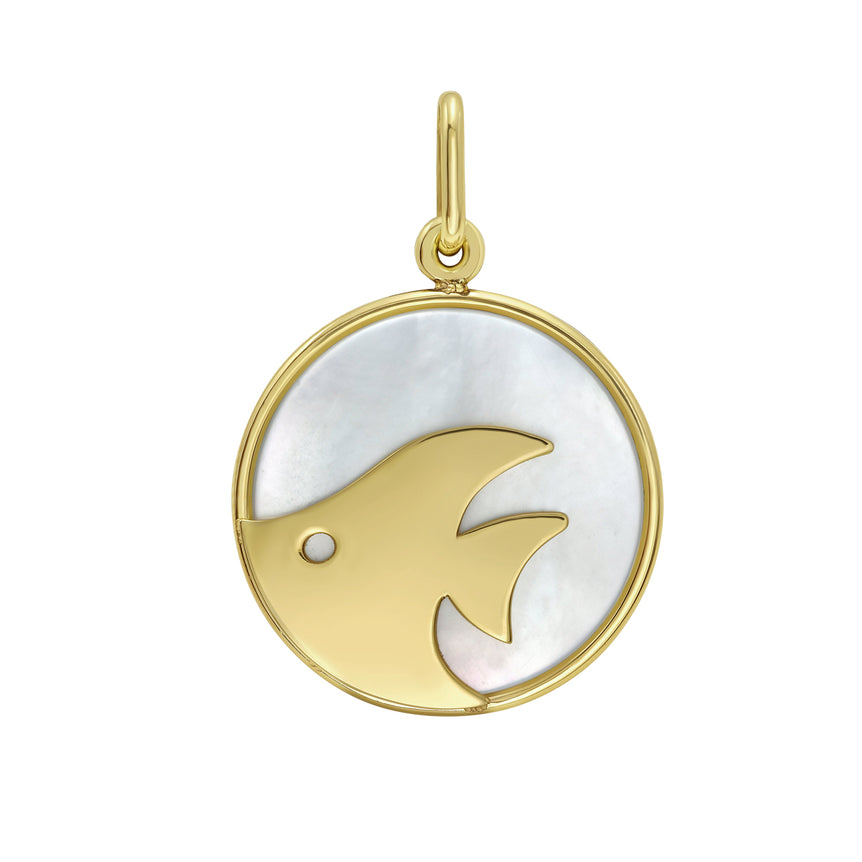 14K Gold MOP Fish Charm-Yellow