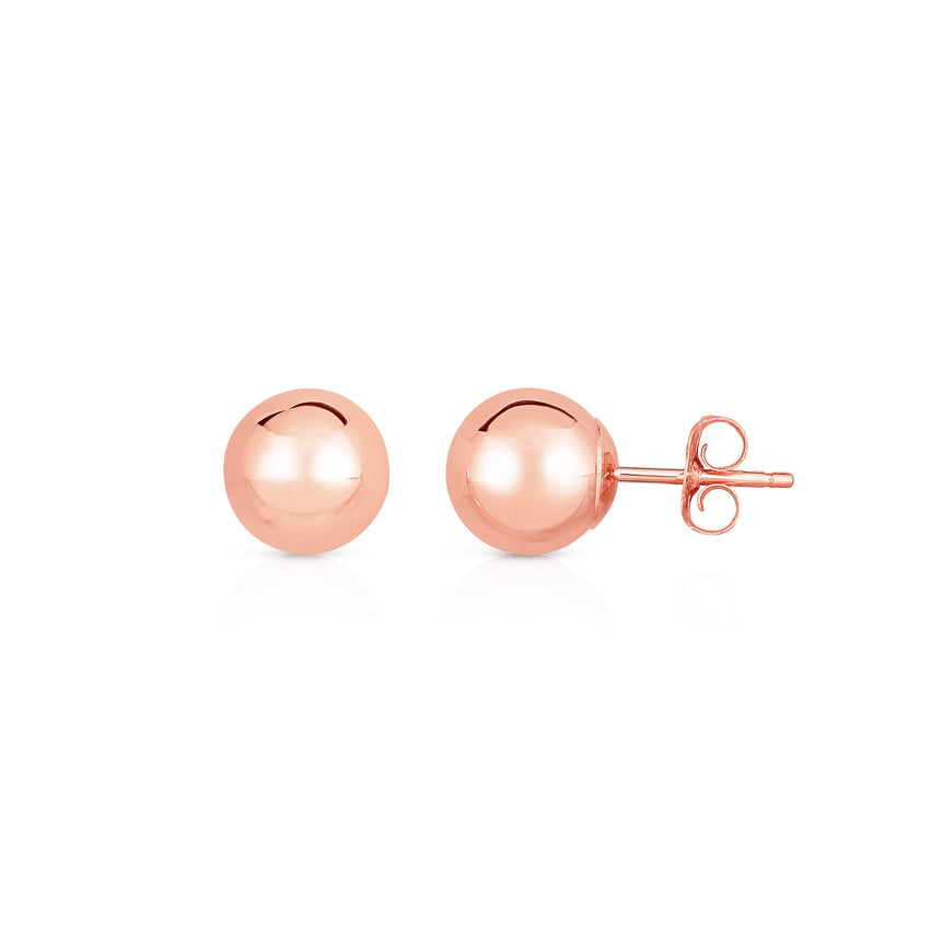 14K Gold Polished 8mm Post Earring-Rose | Push Back