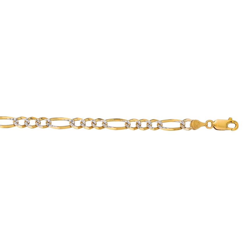 14K Gold 4.75mm White Pave Figaro Chain -Yellow | Lobster