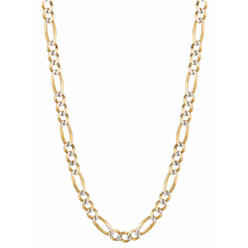 14K Gold 5.8mm White Pave Figaro Chain -Yellow | Lobster