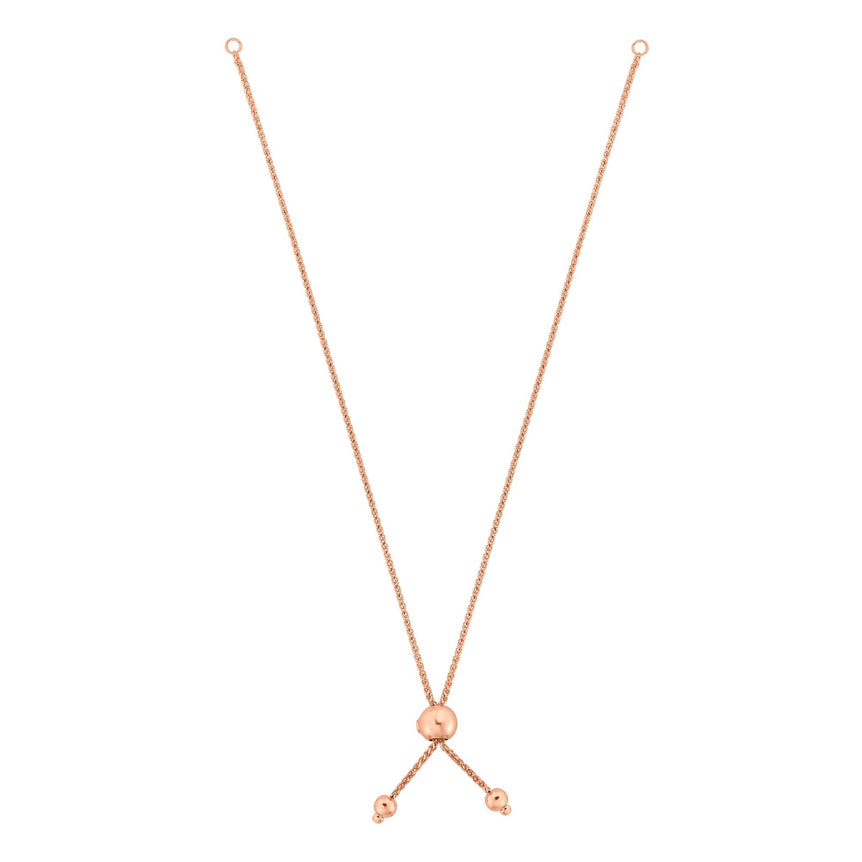 14K Gold Round Wheat Chain with Ball Slide Friendship Bracelet-Rose | Draw String