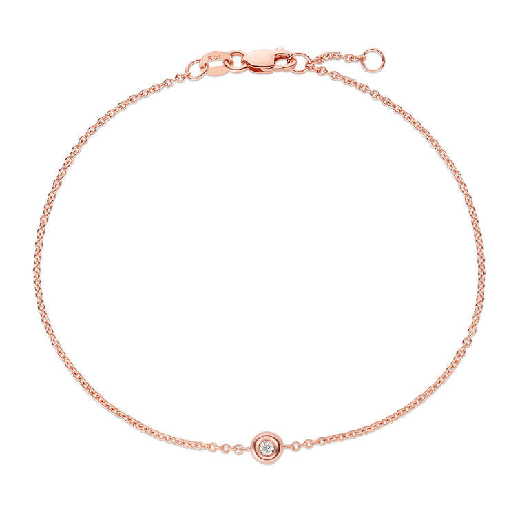 14K Gold Solo Diamond Bracelets-Rose | Lobster