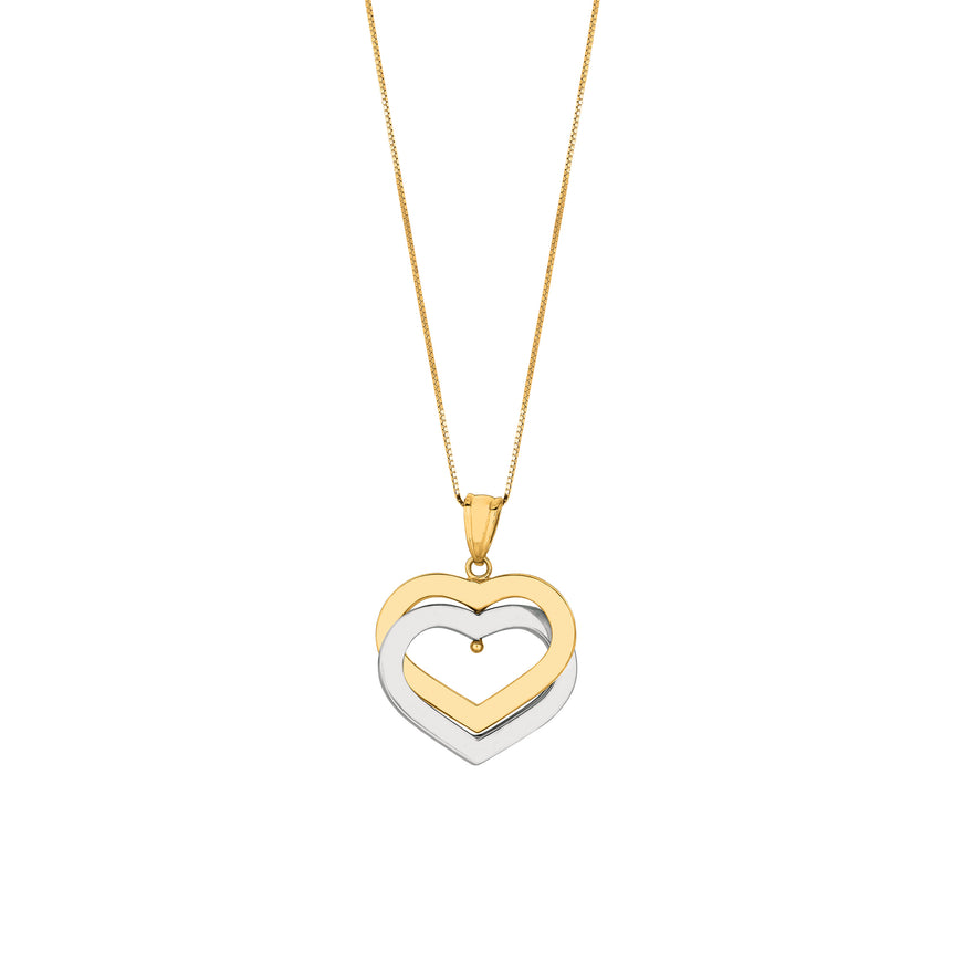 14K Gold Polished Interlocking Hearts Necklace-Two-tone | Lobster