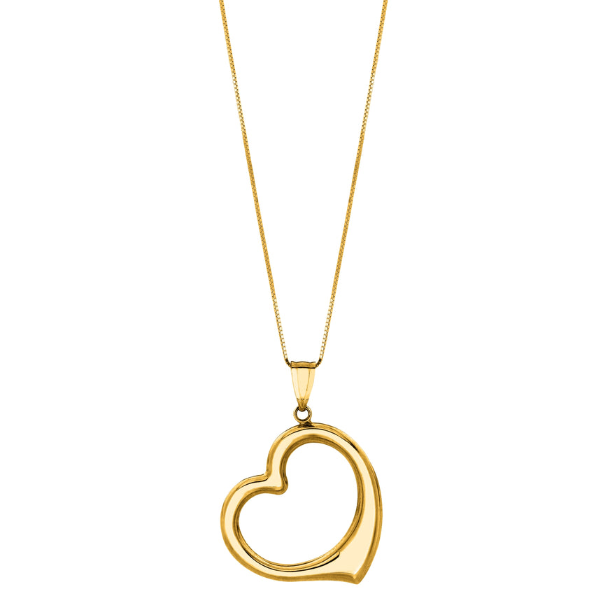 14K Gold Polished Heart Necklace-Yellow | Lobster