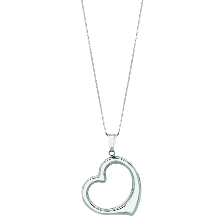 14K Gold Polished Heart Necklace-White | Lobster