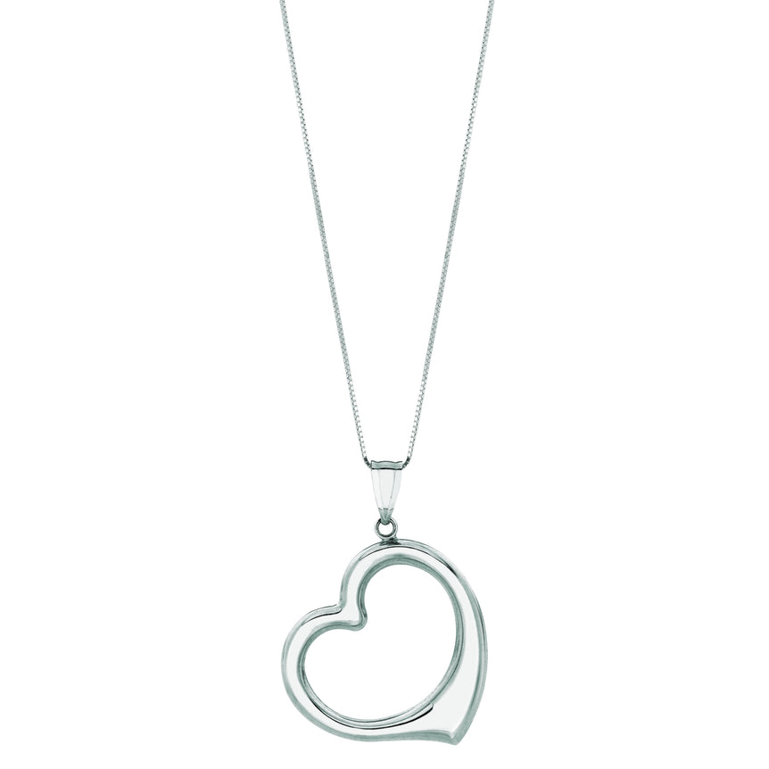 14K Gold Polished Heart Necklace-White | Lobster