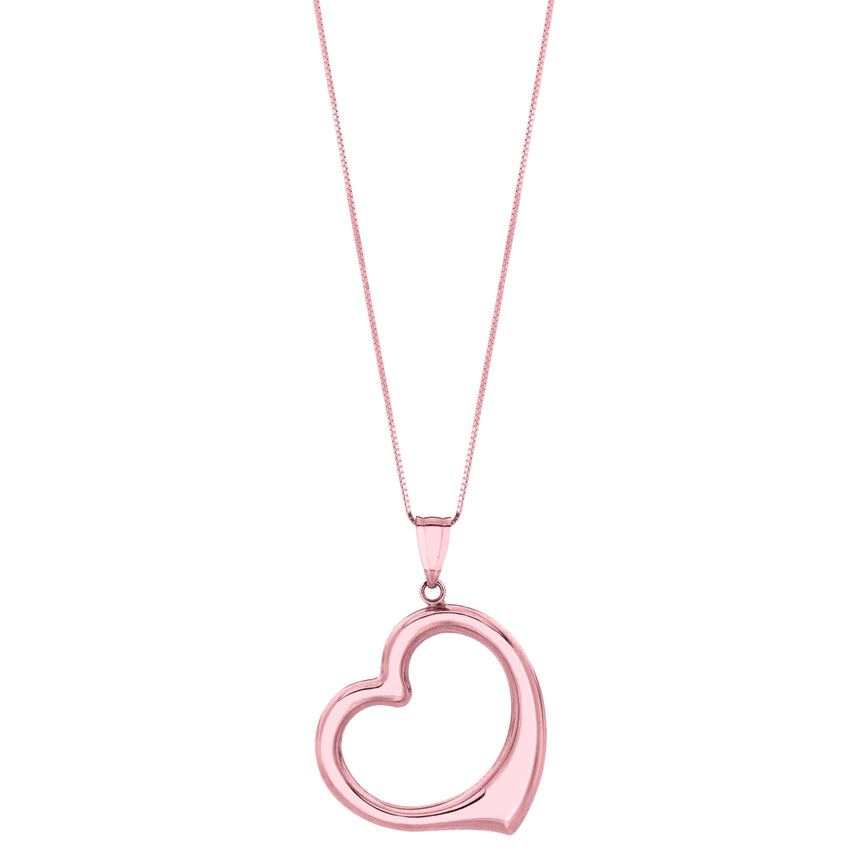 14K Gold Polished Heart Necklace-Rose | Lobster