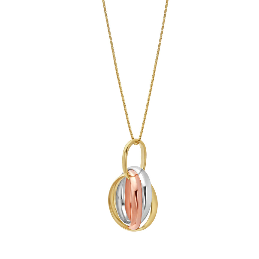 14K Tri-color Gold Interlocking Rings Necklace-Tri-color | Lobster