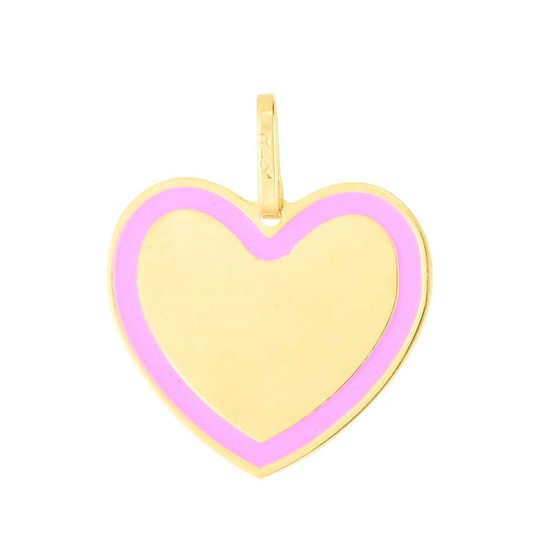 14K Pink Enamel Heart Charm-Yellow