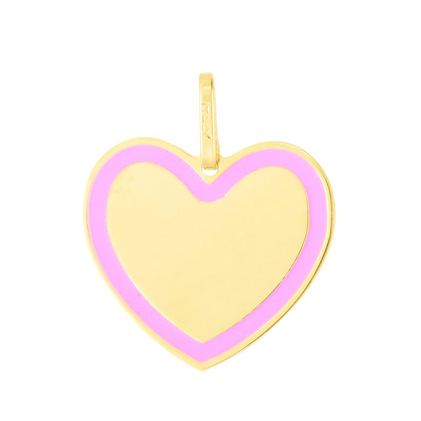 14K Pink Enamel Heart Charm-Yellow