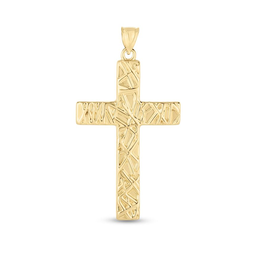 14K Gold Textured Cross Pendant-Yellow