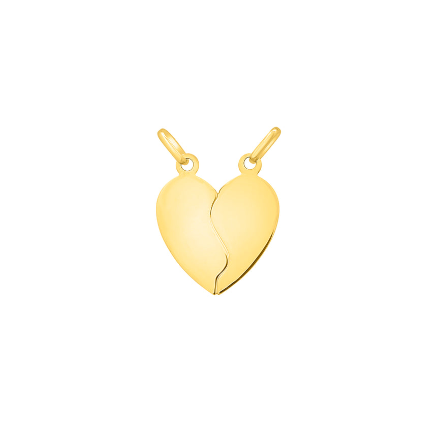 14K Gold Doube Bail Broken Heart Pendant-Yellow