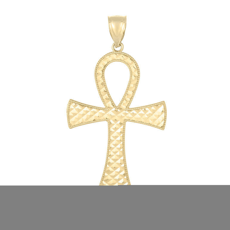 14K Gold Ankh Cross Pendant-Yellow