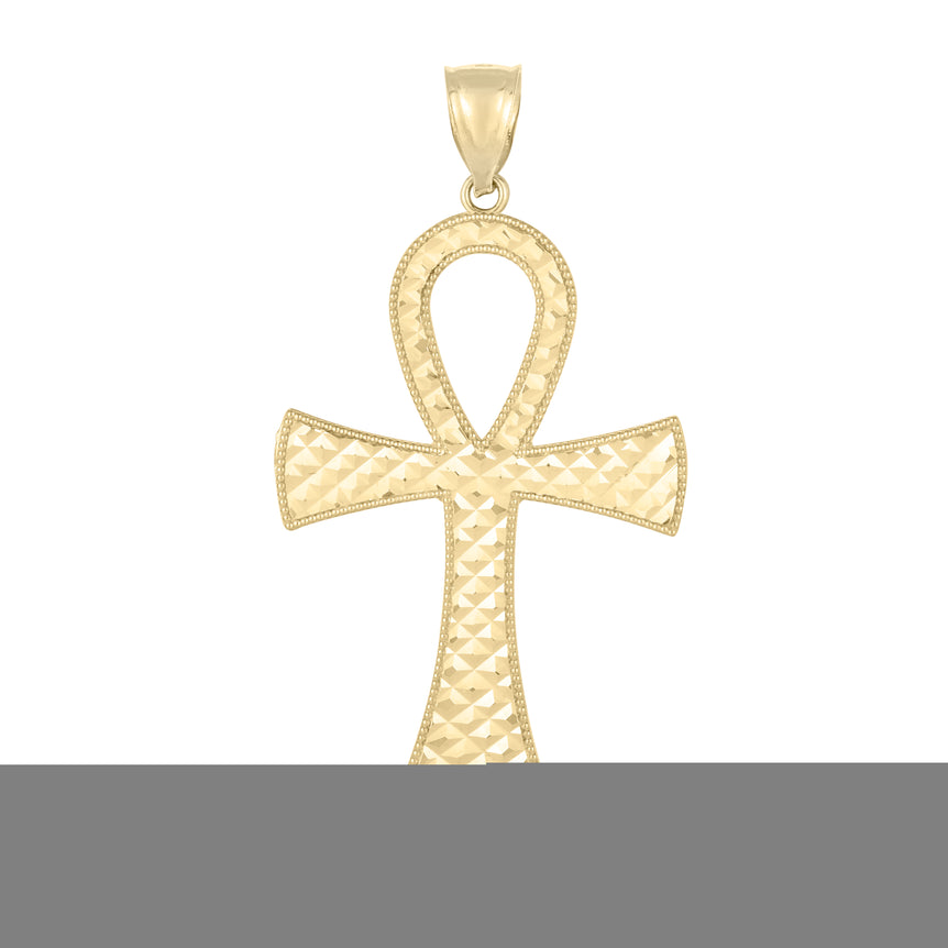 14K Gold Ankh Cross Pendant-Yellow