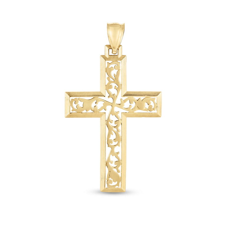 14K Gold Vine Cross Pendant-Yellow