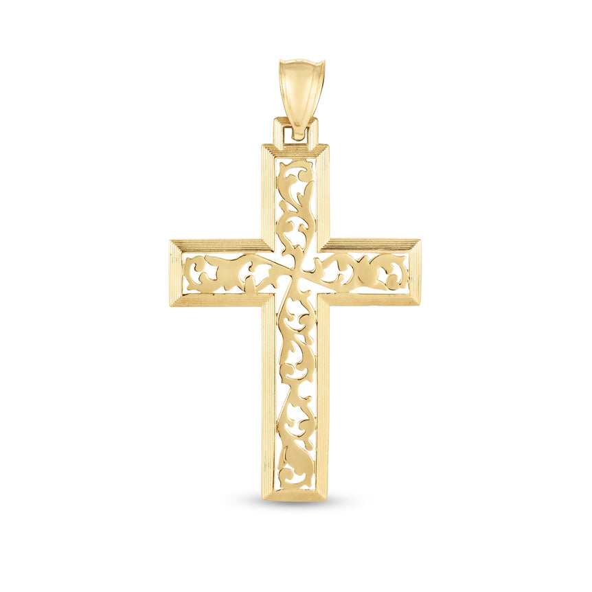 14K Gold Vine Cross Pendant-Yellow