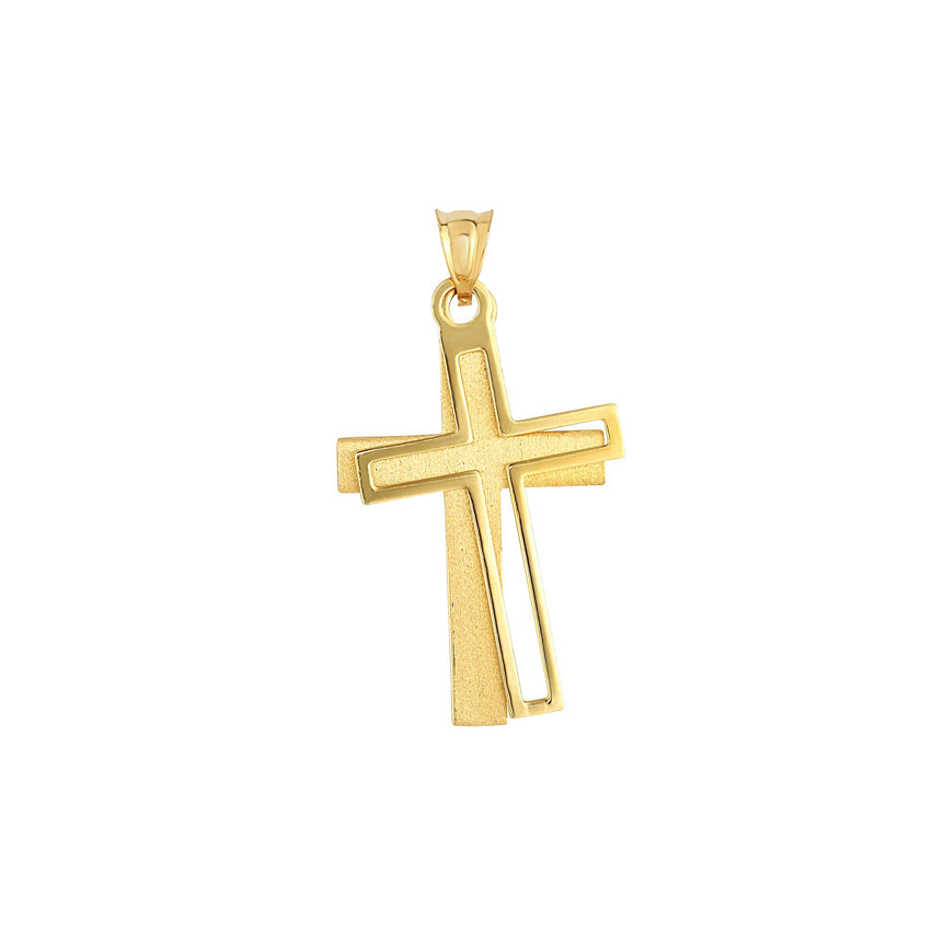 14K Gold Double Layer Cross-Yellow