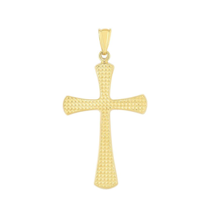 14K Gold Large Diamond Cut Cross-Yellow