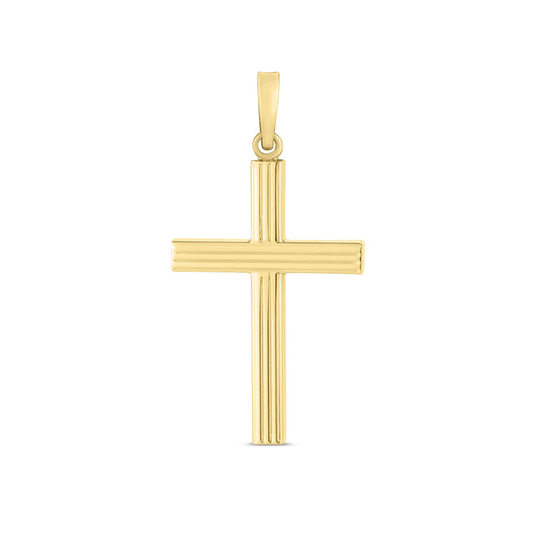 14K Gold Ribbed Cross Pendant-Yellow