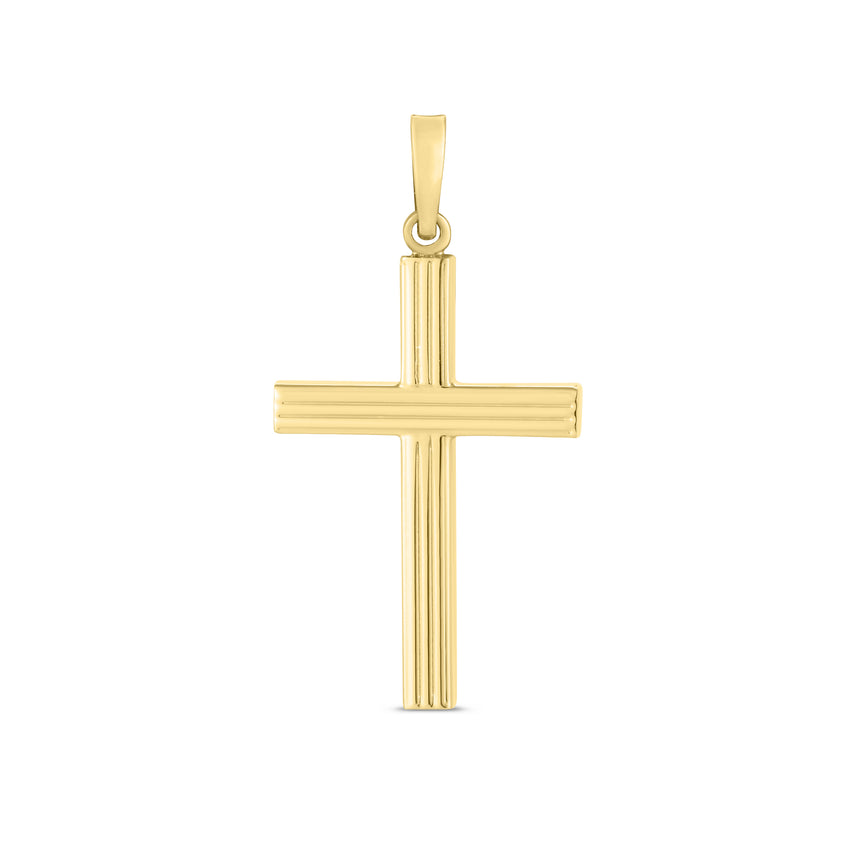 14K Gold Ribbed Cross Pendant-Yellow