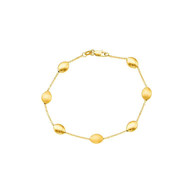 14K Tri-color Gold Satin Pebble Strand  Necklace-Yellow | Lobster