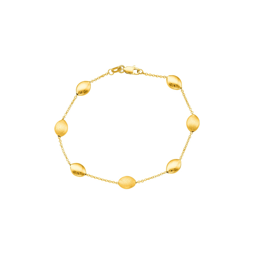 14K Tri-color Gold Satin Pebble Strand  Necklace-Yellow | Lobster