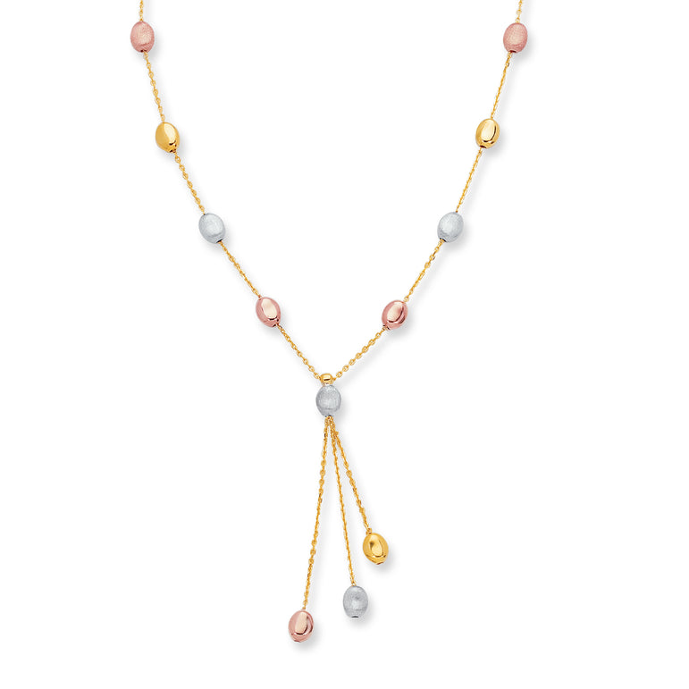 14K Tri-color Gold Polished & Satin Alternating Pebble Anklet-Tri-color | Lobster