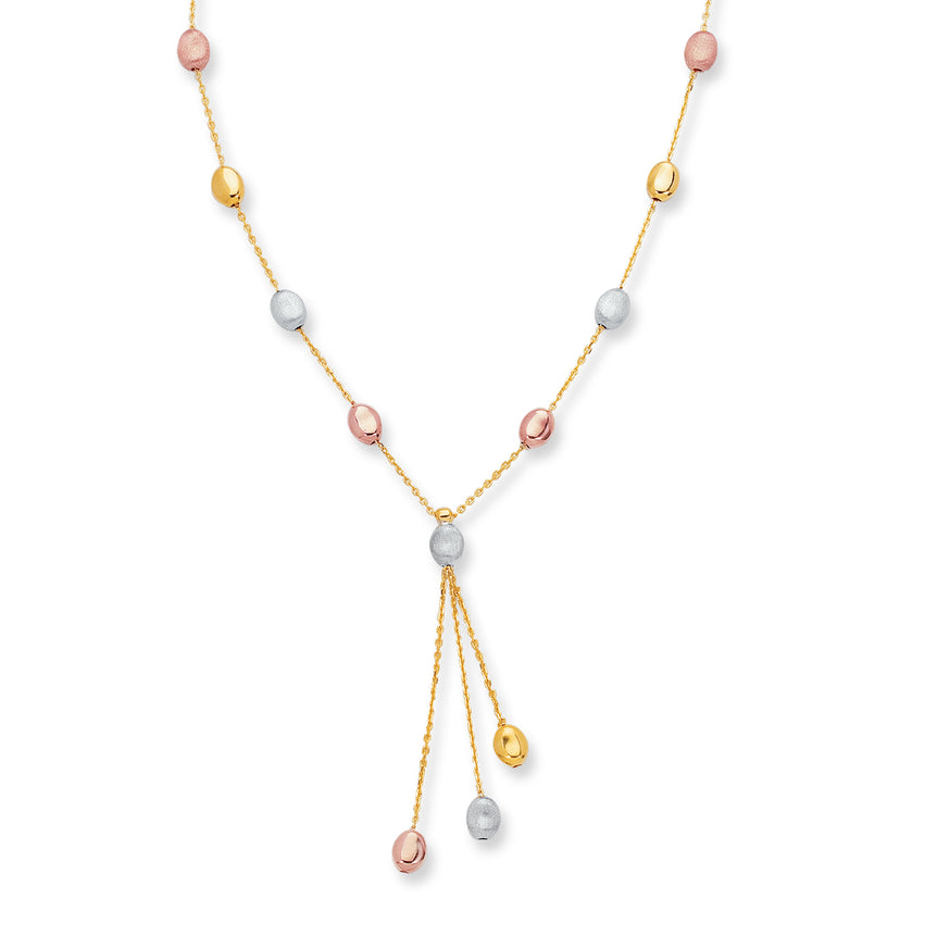 14K Tri-color Gold Polished & Satin Alternating Pebble Anklet-Tri-color | Lobster