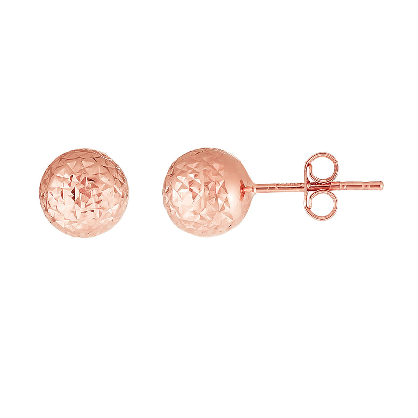14K Gold 7mm Crystal Cut Post Earring-Rose | Push Back