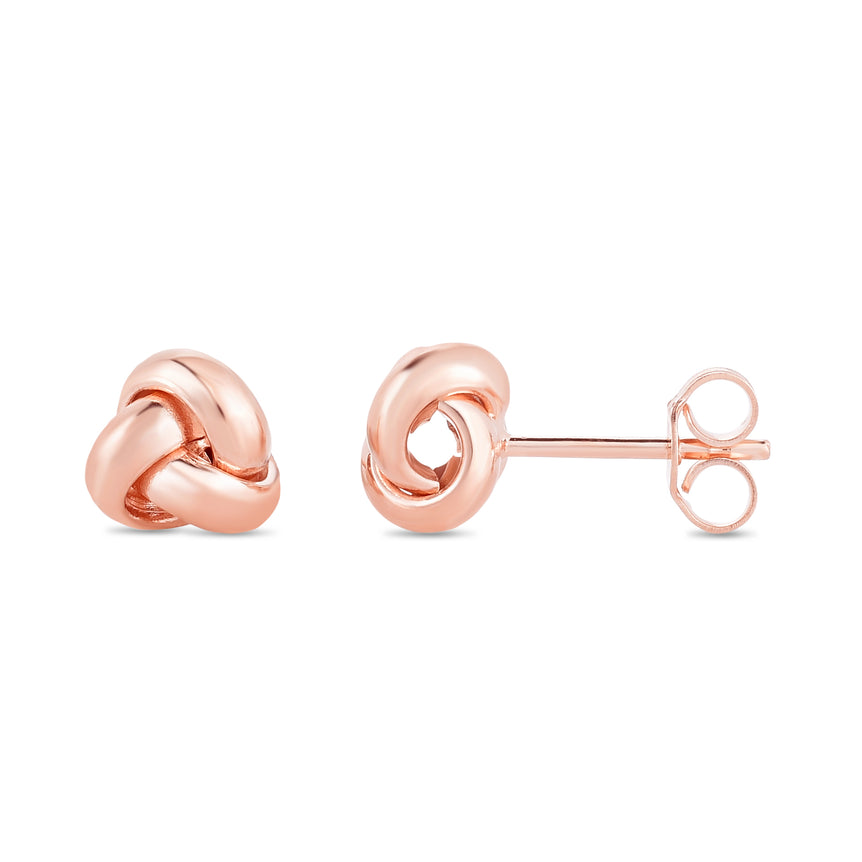 14K Gold Mini Classic Polished Love Knot Stud Earring-Rose | Push Back