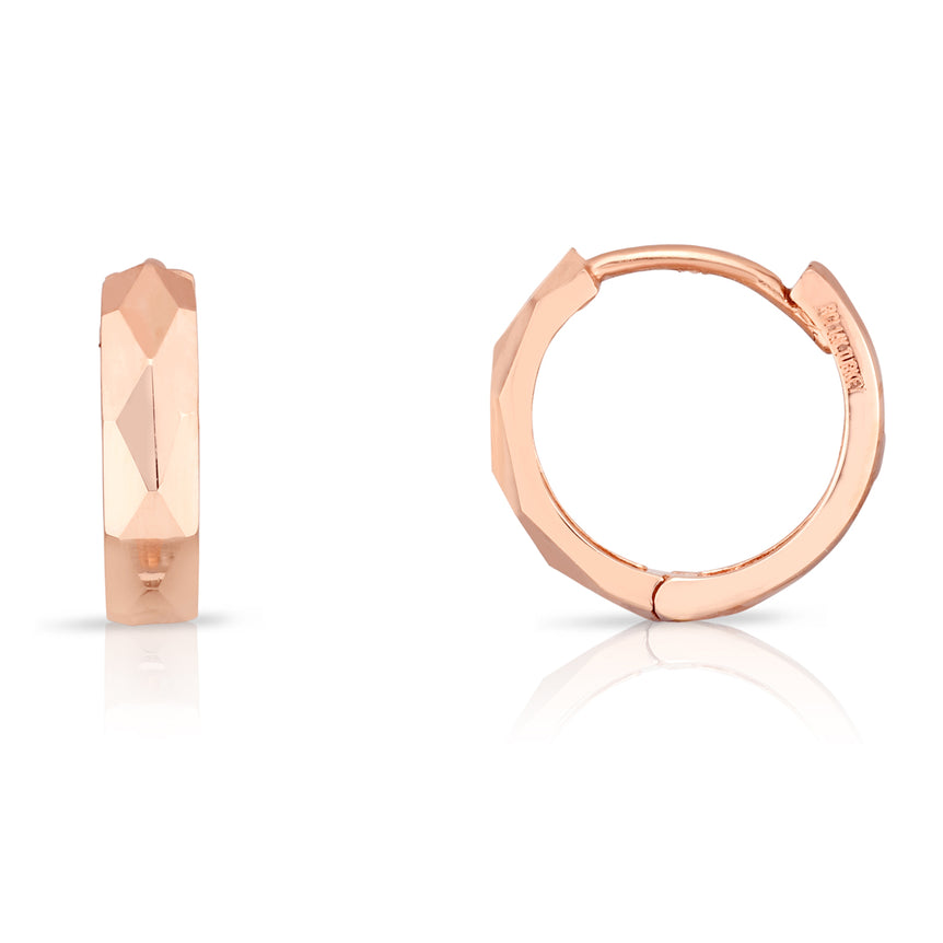 14K Gold Faceted Huggie Earrings-Rose | Snap