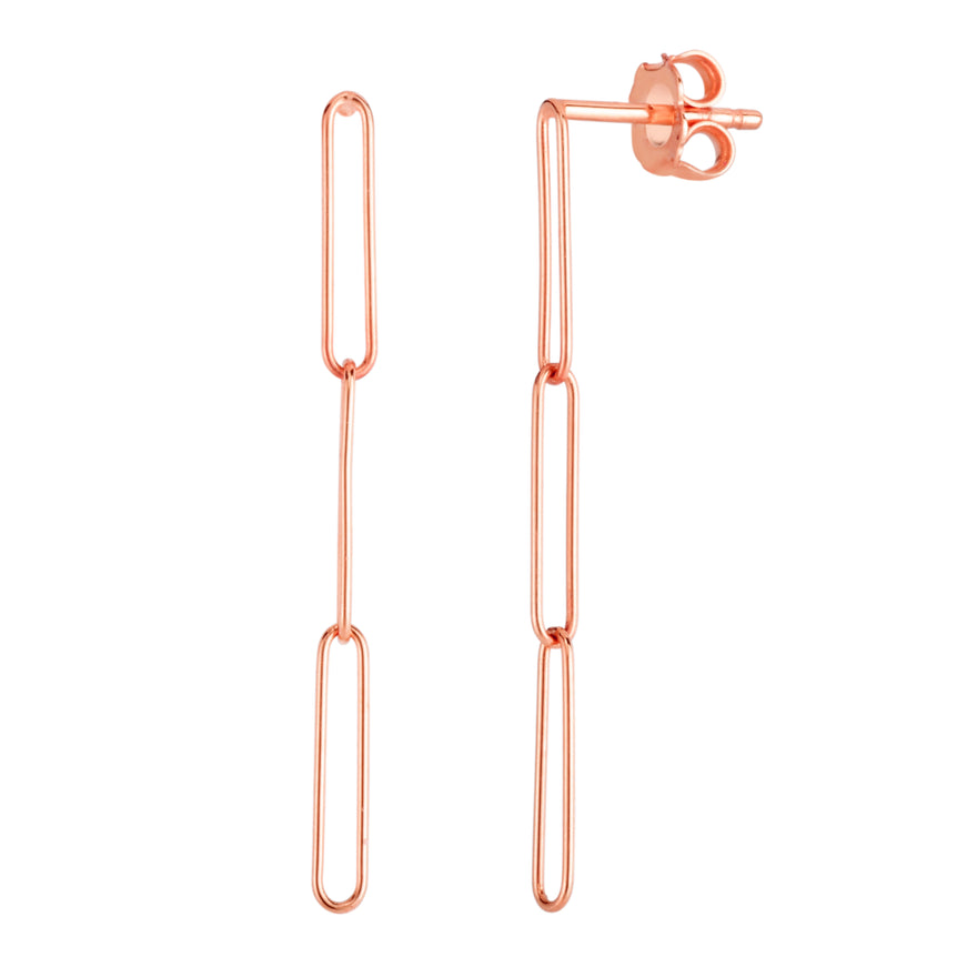 14K Lungo Paperclip Drop Earring-Rose | Push Back