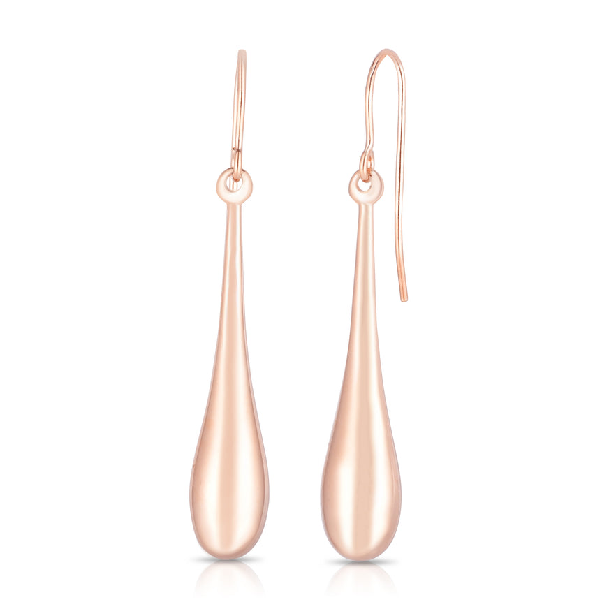14K Gold Polished Graduated Tear Drop Earring-Rose | Euro Wire