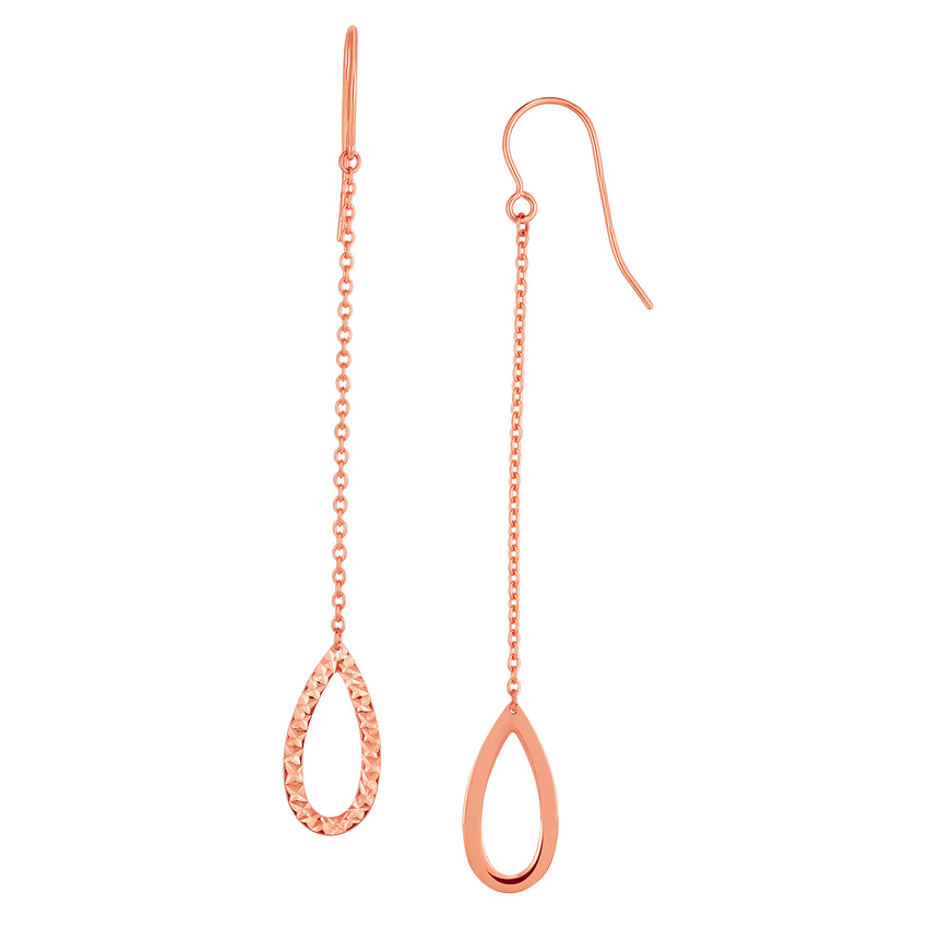 14K Gold Diamond Cut Open Oval Drop Earring-Rose | Euro Wire