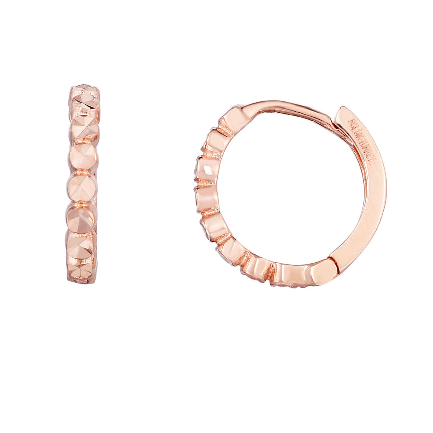 14K Gold Round Diamond Cut Huggie Earring-Rose | Snap