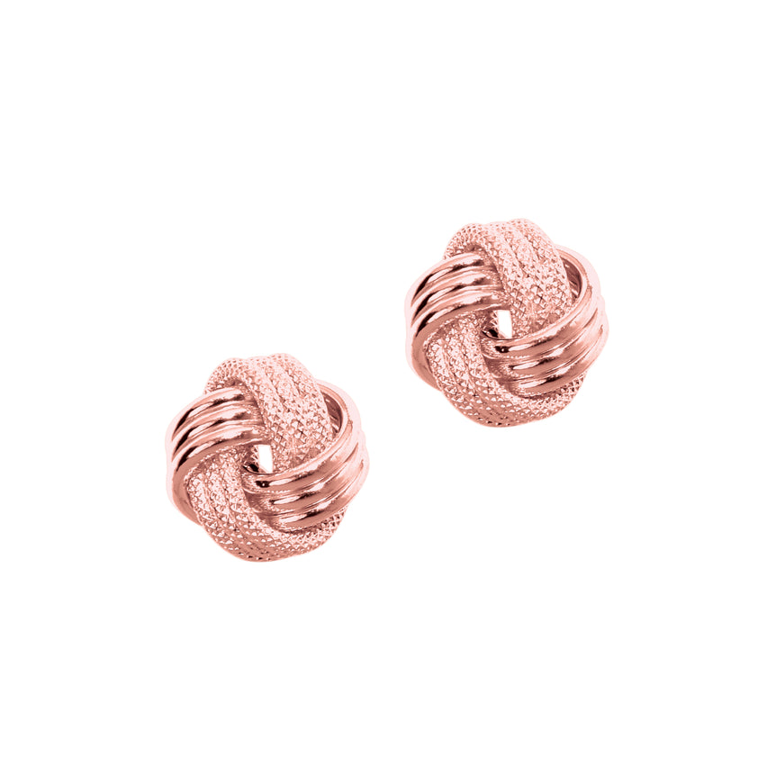 14K Gold Polished & Diamond Cut Love Knot Stud Earring-Rose | Push Back