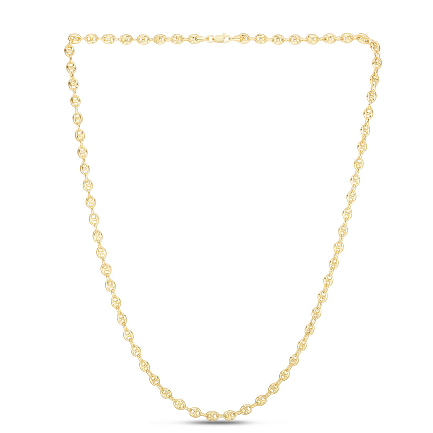 14K Gold Puffed Mariner Chain-Yellow | Lobster