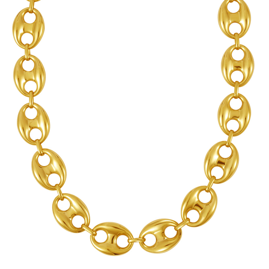 14K Gold 16mm Puffed Mariner Link Necklace-Yellow | Lobster