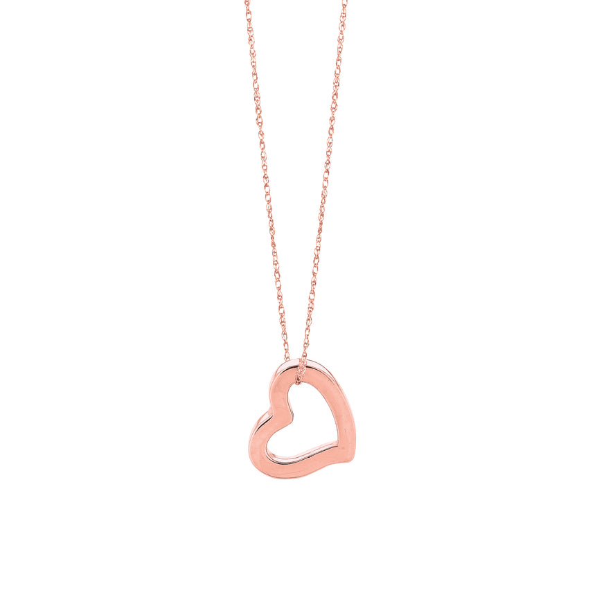 14K Gold Polished Open Heart Necklace-Rose | Lobster