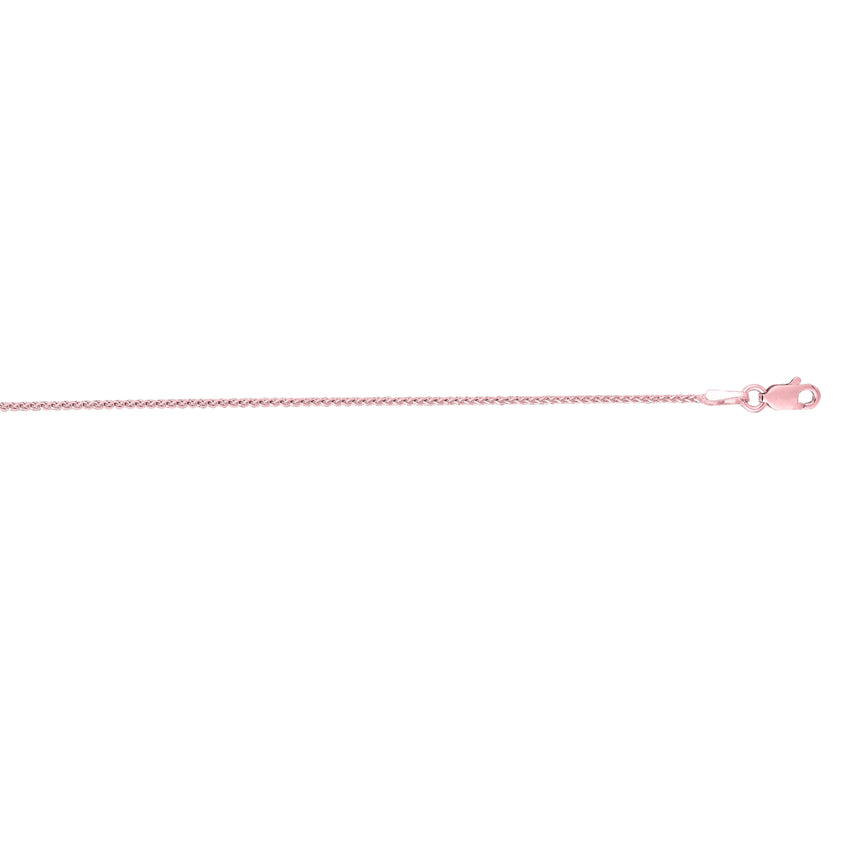 14K Gold 1mm Diamond Cut Round Wheat Chain -Rose | Lobster