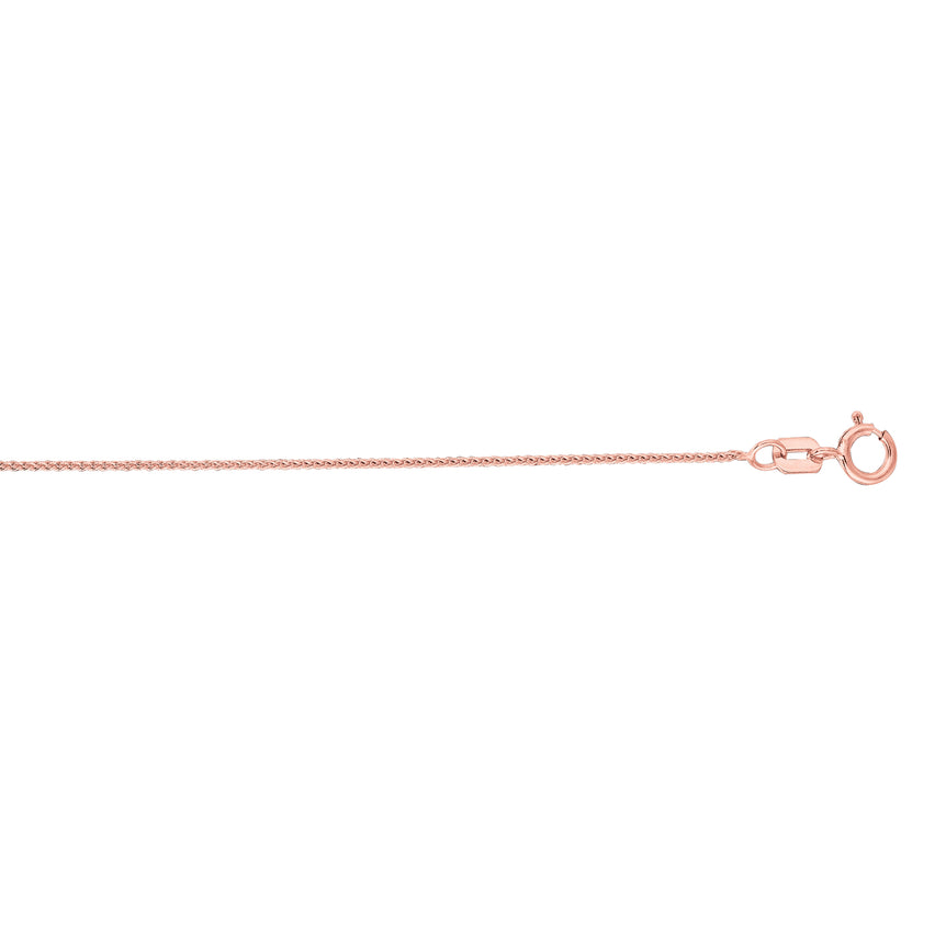 14K Gold .6mm Diamond Cut Round Wheat Chain -Rose | Spring Ring