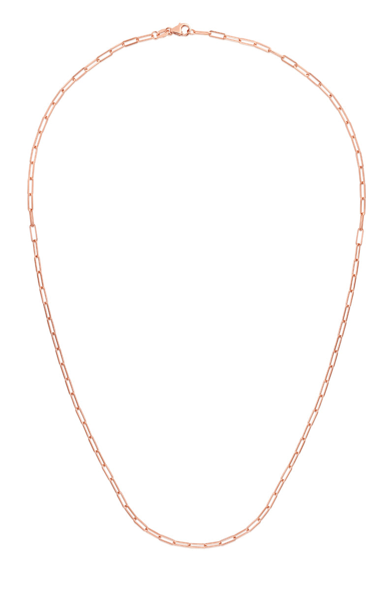 14K Gold 24" 2.1mm Paperclip Chain -Rose | Pear Shaped Lobster